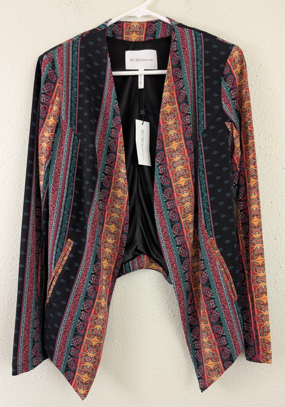 BCBGeneration sz S open front Jacket lined multi color long sleeves 3398